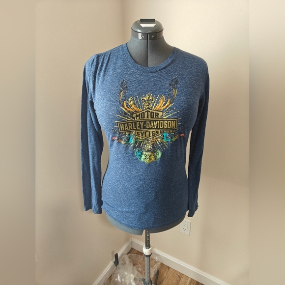 Harley-Davidson Tops - 🤍Harley Davidson Blue Long Sleeve Graphic Shirt Size XL
